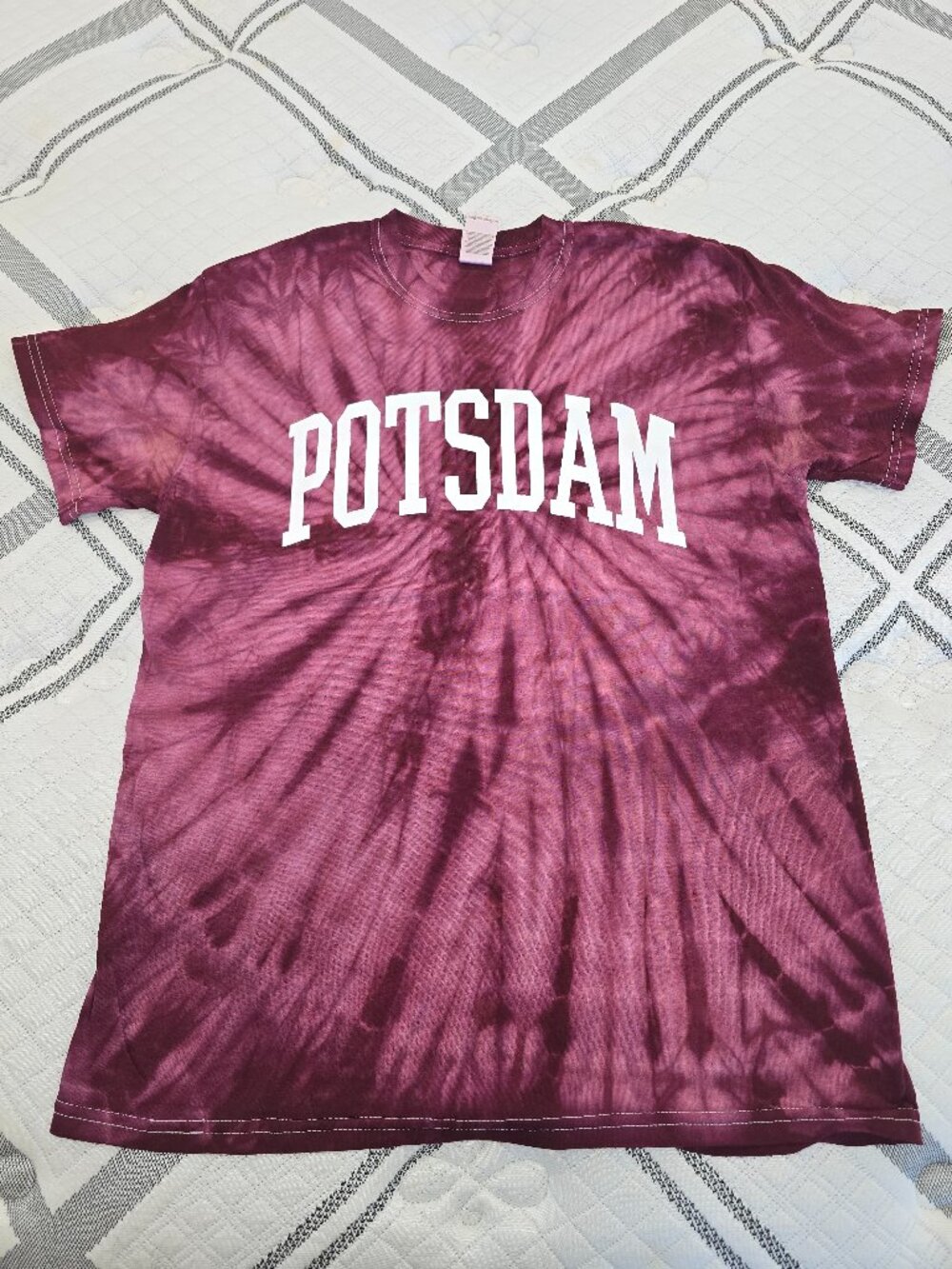 Colortone Men's Maroon Tie-Dye Logo Tee W Potsdam Printed On The Chest - Medium